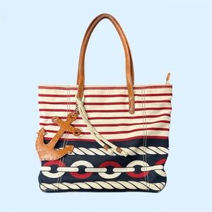 Brighton Red and Navy Striped Tote with Anchor Charm